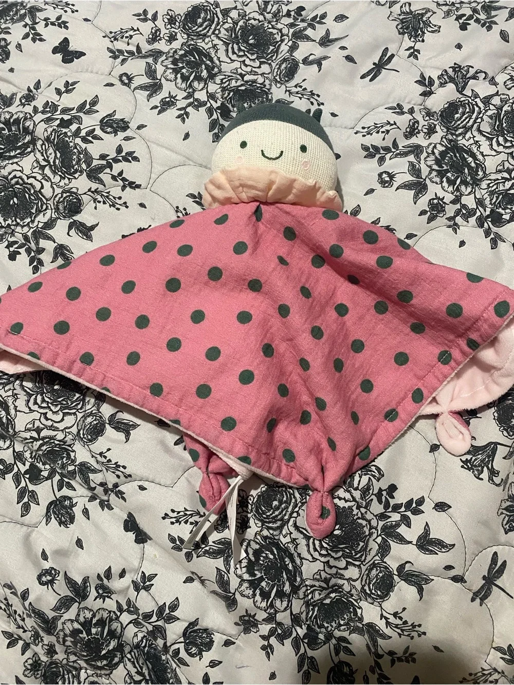 Cloud Island Pink Satin Unicorn Security Blanket and polka dot lady bug lovely